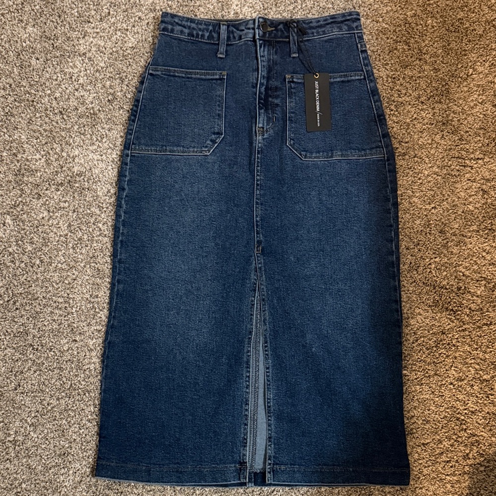 Just Black Denim Skirt with Front Slit